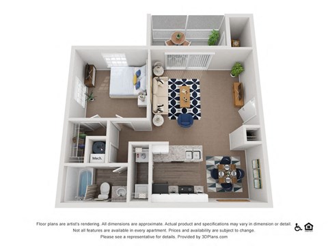 Floor plan for 1 bed, 1 bath, 700 sqft